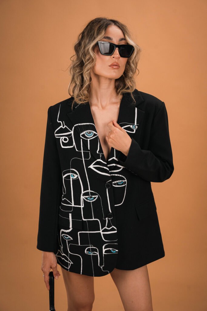 Hand-Painted Jacket in Black