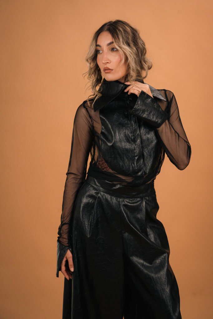 Backless Vegan Leather Shirt