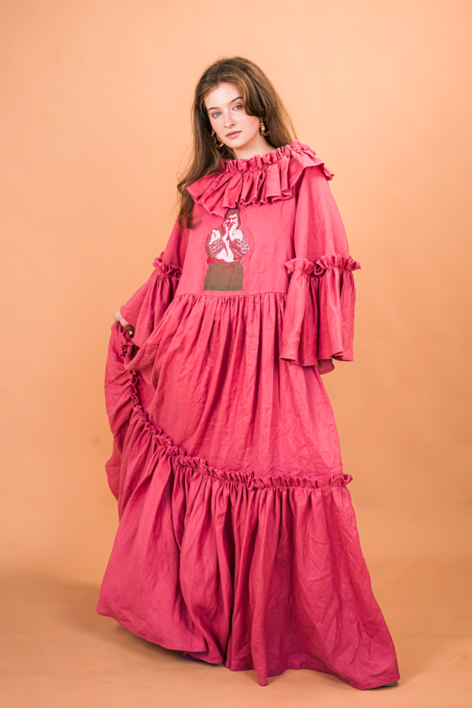 Long Ruffled Dress in Linen
